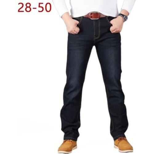 28-50 Big Size Man Pants High Stretch Straight baggy Trousers Fashion Casual Black Blue Denim Male Business Jeans Classic