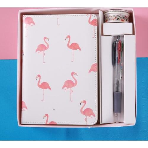 Hot sale holiday gift pink girl heart notepad couple flamingo notebook gift box notebook pen tape hand account set