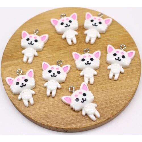 10pcs Kawaii White Cats Resin Earring Charms Pendant Findings Diy Necklace Bracelet Phone Keychain Decoration Hair Jewelry Make