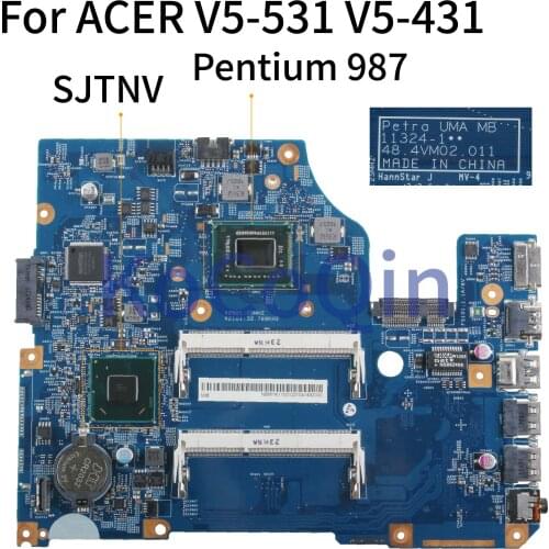 KoCoQin Laptop motherboard For ACER V5-531 V5-431 Mainboard 11324-1 48.4VM02.011 SJTNV CPU PENTIUM 987 SR0V4