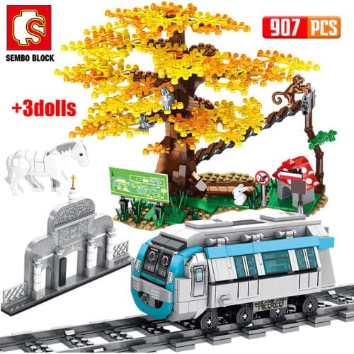 SEMBO City Train Rail Subway Station Building Blocks Technical Tracks Railway Zoo Tree Bricks DIY Construction Toys For Children
