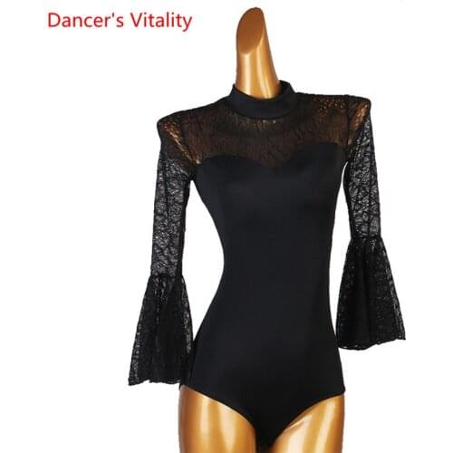 Latin dance Body Suit Stand-Up Collar Onesies Lace Long Sleeve Practice Clothes High-End Custom Child Woman Performance Clothing
