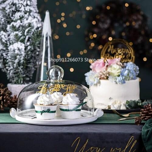 Creative European-Style Cake Dish Ceramic Fruit Snack Bread Dessert Plate Matte Dual Handle Tray with Cover Sampling Plate