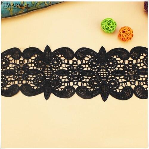 14yard Black 10.5CM african lace fabric ribbon Wedding Garment Lace Polyester Ray Water Soluble Bar Code Hollow Lace Accessories