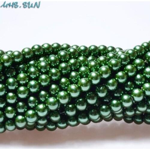 MHS.SUN Medium Green 3MM-16MM DIY Glass Pearl Round Spacer Loose Beads Hand Craft Imitation Pearls For Jewelry Making