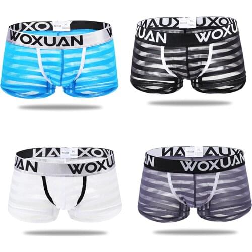 Fashion Boxers Men Sexy Mesh Striped Underwear See Through Underpants Boxer Shorts Trunk Masculina Cuecas