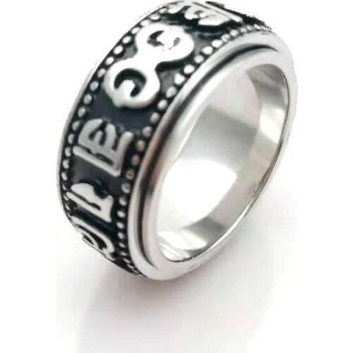 Fashion Rotatable Religious Round Scripture Rings Silver Color Titanium Steel Amulet Buddha Rings Jewelry for Women Man Gift