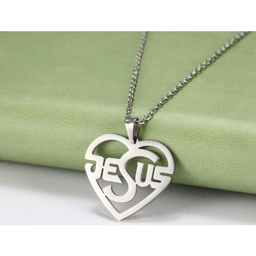 Myshape 316L Stainless Steel Christian Jewelry Heart Cross Shaped Jesus Silver Color Color Golden Pendant Men Woman Necklace