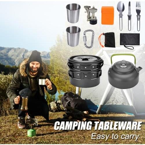 Camping Cookware Kit Set Outdoor Aluminum Cooking Water Kettle Pan Pot Travelling Hiking Picnic BBQ Tableware Equipment Tourism