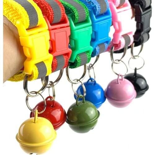 Reflective Nylon Dogs Collars Adjustable With Bell Collars for Cat Puppy Little Dog Hot Sale Safety Buckle 6 Colors pets Collar