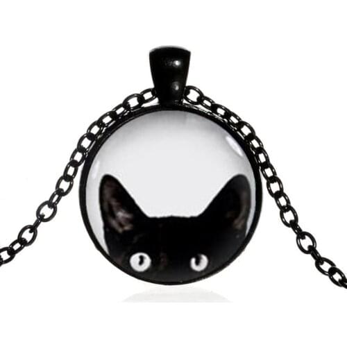 Halloween Necklace Black Cat Pendant Black Cat Necklace Black Cat Jewelry Fashion Round Pendant Punk Choker Necklace