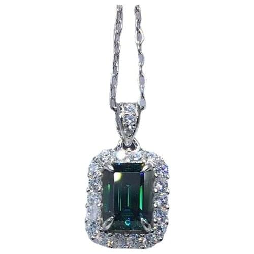 Passed Diamond Test Perfect Cut Classic Emerald Moissanite S925 Silver VVS Diamond Necklace Women Cocktail Party Luxury Jewelry