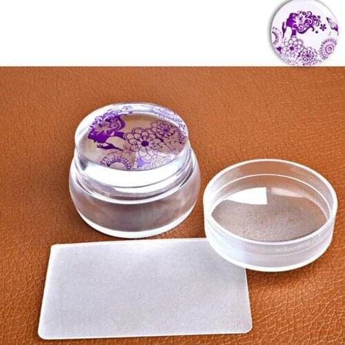 Clear 3.6cm Nail Art Stamper Silicone Heads with Matte Cap & 1 Scraper for Nail Stamping Plate Manicure Nail Art Tool