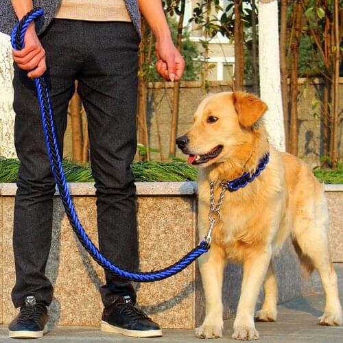 Adjustable Nylon Dog Collar Leash Set Soft Collar For Large Dogs Pet Endure Bite Leash P Chain Rope