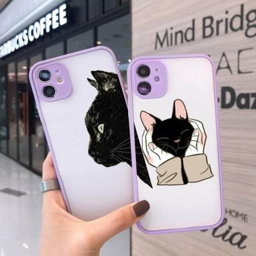Cat cute cartoon animal luxury shell Phone Cases funda matte transparent For iphone 7 8 11 12 plus mini x xs xr pro max cover