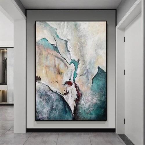 Hand Painted Oil Painting Huge Blue Mountain Backdrop Decorative Painting Entrance Hallway Office Lobby Paintings No Frame