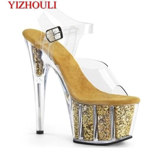 The newest on the market 15 centimeters thick high-heeled shoes, sexy sequin waterproof platform, fashionable female sandal