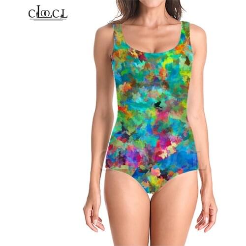 CLOOCL Colorful Paint Splatter 3D Print Girls One-piece Swimsuit Bathing Suit Sleeveless Slim Sexy Womens Swimwear