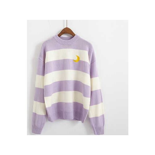 Womens Sweaters Kawaii Ulzzang College Candy Color Stripes Moon Sets Embroidery Sweater Female Harajuku Clothing For Women