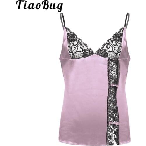 TiaoBug Men Smooth Silky Satin Floral Lace Babydoll Sleepwear Nightwear Crossdressing Sissy Lingerie for Male Gay Sexy Underwear