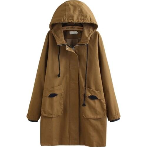 2019New Women Trench Coat Spring Autumn Clothing Korean Loose Long Hooded Outerwear Plus Size XL-4XL Windbreaker Female Tops 535
