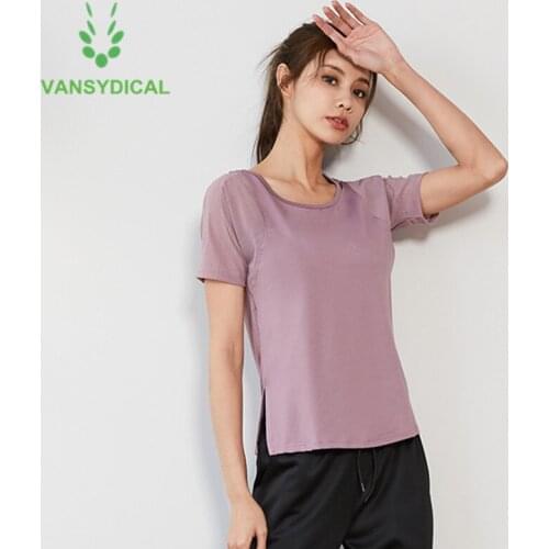 Vansydical Mesh Sport Workout Tops Women Loose Gym Yoga Shirt Short Sleeve Quick Dry Sportswear Fitness Training Running T-shirt