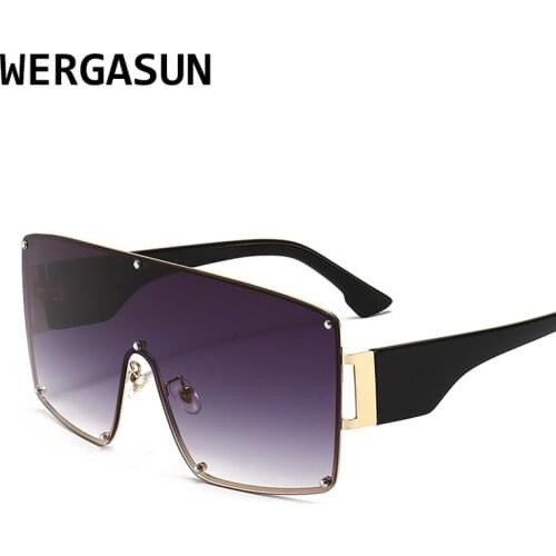 WERGASUN New Square Sunglasses Women Fashion Oversized Metal Frame Vintage Glasses Men Shades Retro Gradient Colors Oculos UV400