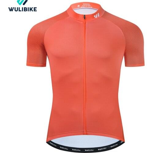 Wulibike Youth Cycling Jersey Mens Short Sleeve Jerseys Summer Pure color Bicycle Anti-UV Sportwear Breathable Living Coral