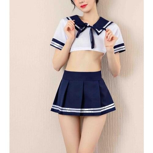 Japanese Korean Style Women Sexy Cosplay Skirt Schoolgirl Lingerie Student Uniform Miniskirt Set Crop Top Set Costume Dress 2021
