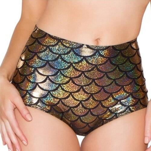 Mermaid Skinny Stretch Shorts High Waist Women Ladies Beach Slim Knickers Short Panties Casual Female Fish Scale Skinny Shorts