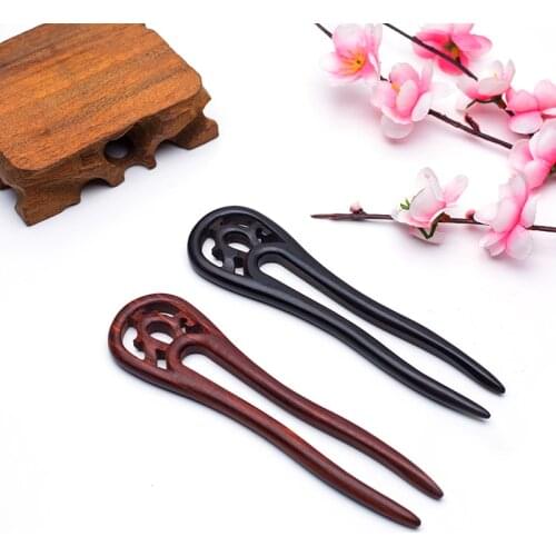 Vintage handmade sandalwood hair sticks for women Classis red black color Chinese style hairpin Wedding hair accessories 2019
