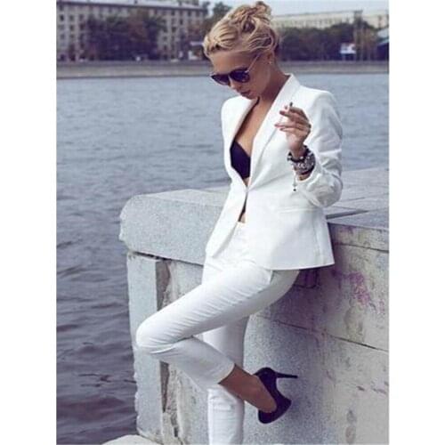 Elegant White Business Pant Suits for Women Custom Made Ladies Pantsuit Blazer+Pants for Work Pantsuit for Wedding Party