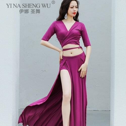 Belly Dance Suit Modal Top Half Sleeve Split Long Skirt Performance Clothes Set Oriental Dancing Woman Elegant Practice Clothing