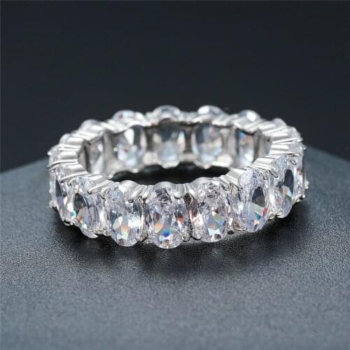 Luxury Female Crystal Oval Zircon Ring 100% Real 925 Sterling Silver Engagement Ring Vintage Party Wedding Rings For Women