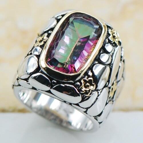 Rose Rainbow Crystal Zircon 925 Sterling Silver Top Quality Fancy Jewelry wedding Ring Size 6.5 7.5 8.5 9.5 10.5 F1148