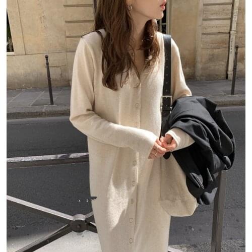 NEW Autumn Sweater Women Dress Winter Long sleeve Sweater Knitted Dresses Long loose Maxi Oversize Dresses Knitting Robe Vestido
