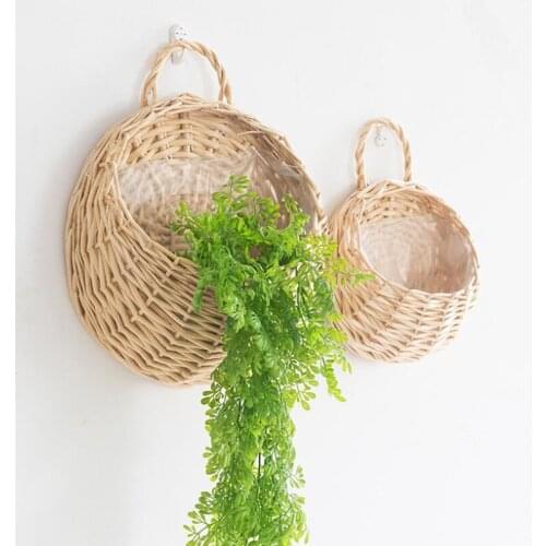 1PC Flower Planter Wall Hanging Wicker Rattam Basket Garden Vine Pot Indoor Plants Holder