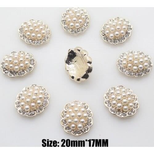 New 10pcs 20*17mm Oval-shaped ivory Pearl buttons fashion flatback diamond button embellishment for Craft DIY hair bow flower