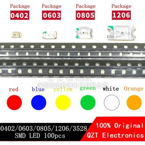100pcs 0402 0603 0805 1206 smd led Red Yellow Green White Blue Orange light emitting diode Water Clear LED Light Diode Set