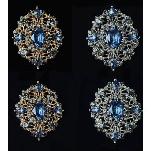 2pcs/lot Blue Rhinestones Buttons Metal Flatback DIY Decorative for Brooch Pin Dress Coat Bag Alloy Badge Wedding Accessories