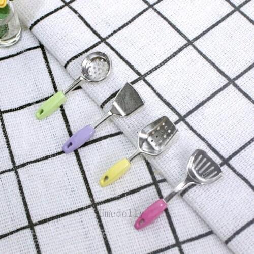 4pcs/set Cute Candy Color Mini 1/12 Dollhouse Miniature Kitchen Utensils Spatula Pretend Play Doll House Cooking Toy Accessories