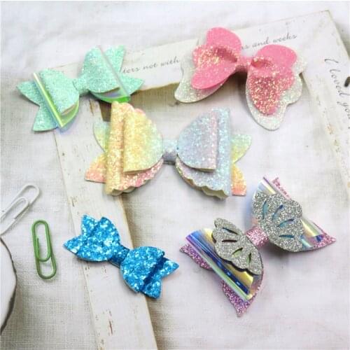 5PCS/SET Pretty Gradient Baby Girls Clips Leather Bow Child Tie Knot Creativity Handmade Hairpins Hair Accessories For Kids 2021