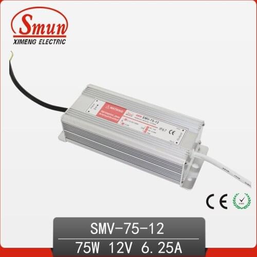 75W 12V 6A Waterproof IP67 LED Driver Switching Power Supply for Led Strip Light with CE ROHS 1 Year Warranty SMV-75-12