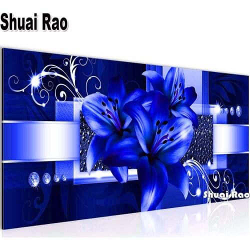 New DIY Diamond Painting Cross Stitch Blue Lily Pictures Full Round Drill 5d Embroidery Mosaic Blossom Handmade Home Decoration