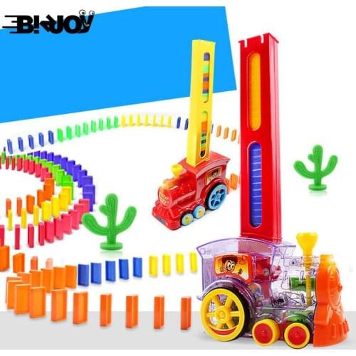 Automatic Laying Domino Brick Electric Small Train Sound Light Kids Colorful Plastic Dominoes Blocks Children Entertainment Toys