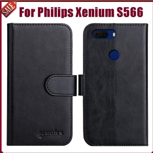 Flip Soft Leather Case For Philips Xenium S566 Case 6.09" 6 Colors Phone Wallet Cover Stand Function Credit Card Slots