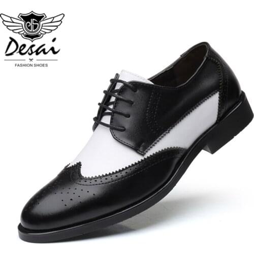 DESAI Brogue Engraved Business Dress Shoes Men Genuine Leather Oxfords Wedding Party Shoes Male British Breathable Pointed Shoes