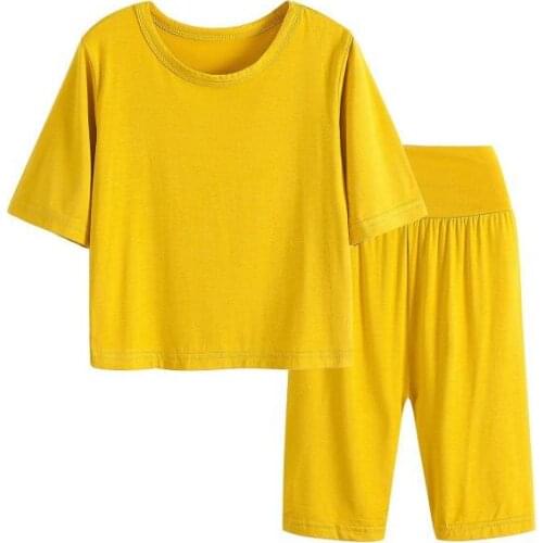 Modal Childrens Pajamas Set Loose Homewear Suit Summer Baby Boys Girls Solid Top+High Waist Shorts 2pcs Pyjamas Kids Clothes 7Y