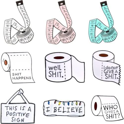 Measuring tape pin Toilet paper Billboard enamel pins brooches White Pink Blue Measure Lapel pins badges jewelry Gift for women
