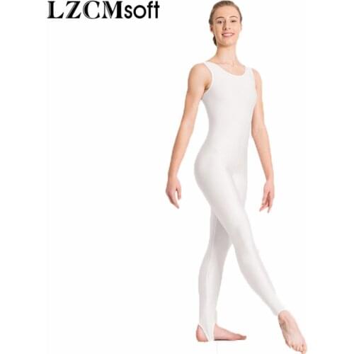 LZCMsoft Women Black Sleeveless Unitard with Stirrups Adult Spandex Nylon Tank Dance Unitards Bodysuits Stage Performance Suits
